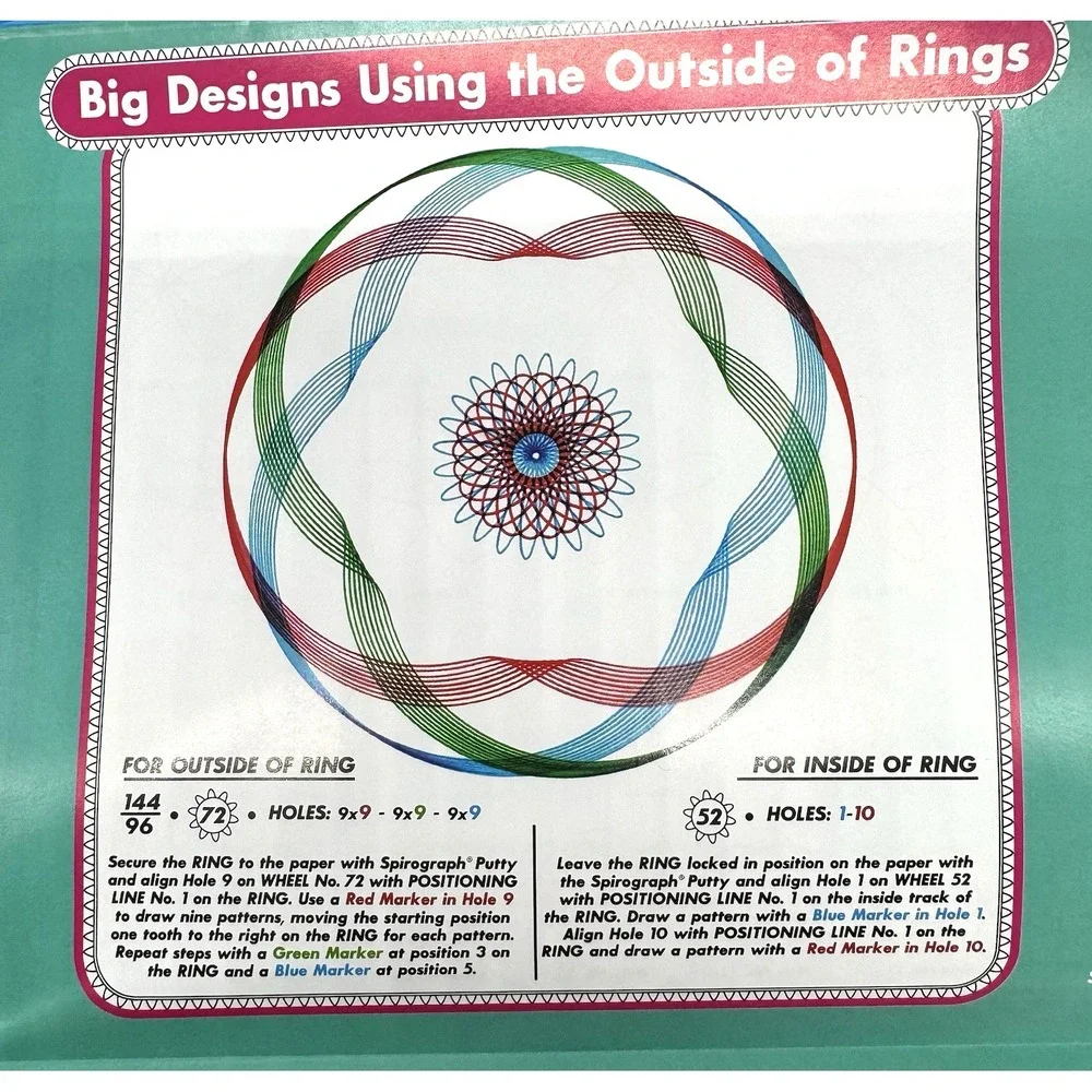 Hasbro Spirograph Blue Replacement Shaped Wheels Rings Rack Instructions Paper